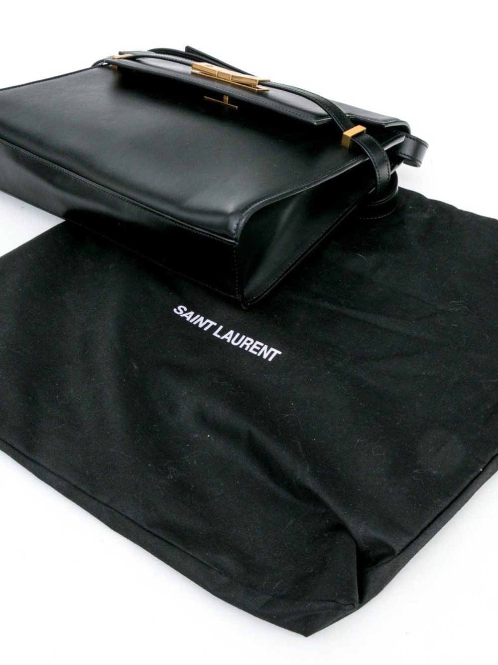 ST. LAURENT BLACK LEATHER "A" LINE TOP HANDLE FLAP BAG - RARE